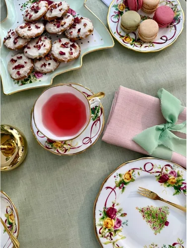 Miniatura 2 de Juego de taza y platillo de té, diseño de rosas del campo, Juego de 5 cubiertos de mesa