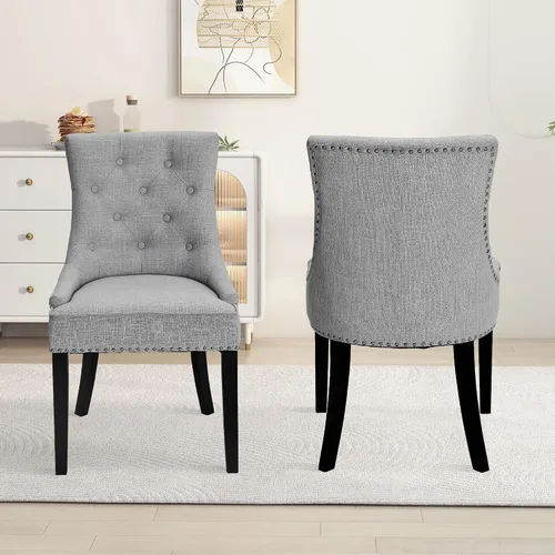 Miniatura 2 de Vanity Art Juego de 2 sillas de comedor con botones copetudos, cómodas sillas de comedor tapizadas de tela, sillas acolchadas con patas de madera