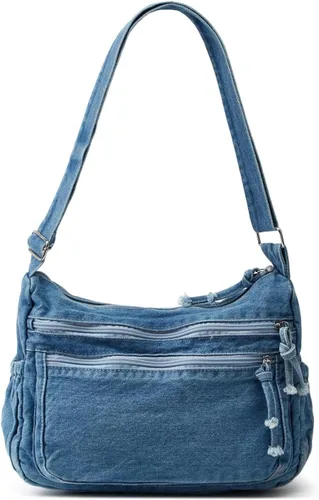 Bolso de hombro grande retro para mujer de lona de denim, bolso cruzado de denim, bolso ligero informal, bolso de mano con asa superior