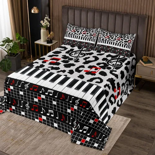 Miniatura 5 de Homewish Colcha de guitarra roja tamaño individual, juego de ropa de cama de música Hip Pop para decoración de habitación de niños y niñas, juego