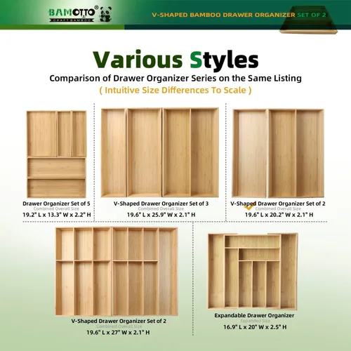 Miniatura 7 de Organizador de Cajones de Bambú en Forma de V de 2 Piezas - Ideal para Vajilla Grande y Larga de Cocina, Utensilios de Cocina, Cubiertos, Vajilla