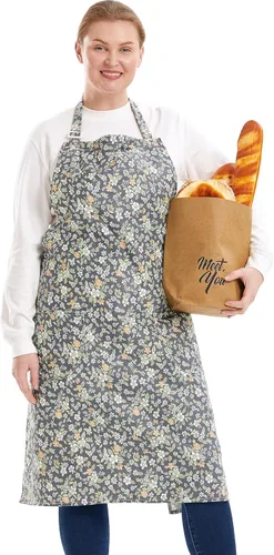 Miniatura 38 de Delantales de algodón y lino para hornear, talla grande, para mujer, con bolsillos, cocina