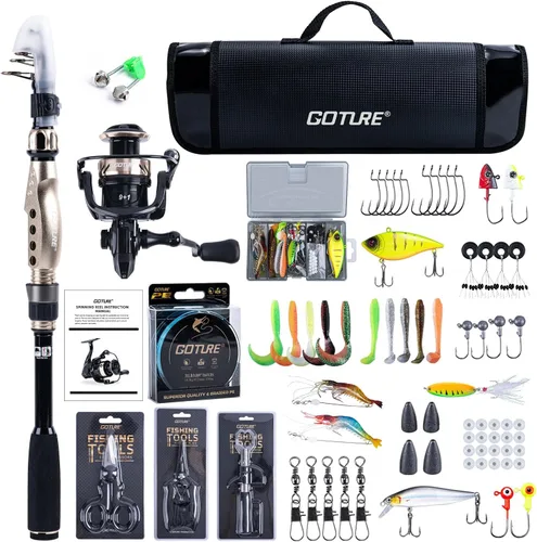 Miniatura 10 de Goture Combo de Caña de Pescar y Carrete - Caña de Pescar Telescópica de Fibra de Carbono - Carrete Giratorio con 9+1 Rodamientos Blindados de Acero