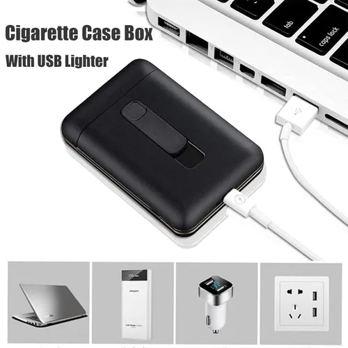 Miniatura 4 de Estuche para cigarrillos con encendedor, paquete portátil grande de 20 cajas de cigarrillos de tamaño regular, encendedor integrado 2 en 1, regalos