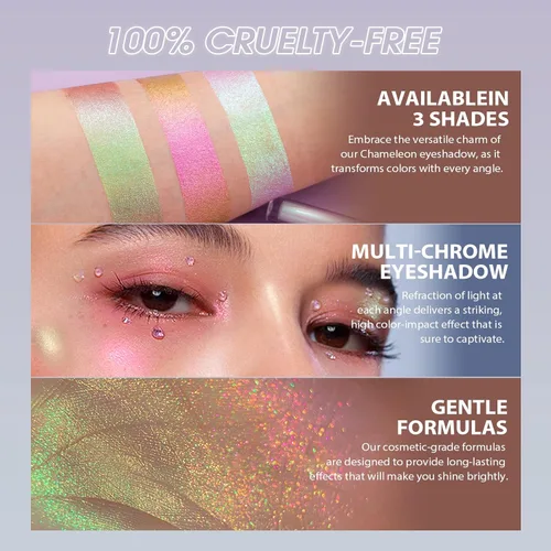 Miniatura 5 de Sombra de Ojos Camaleón Líquida Metálica, Looks de Ojos Multidimensionales, Sombras de Ojos con Purpurina Holográfica Multicromática de Larga