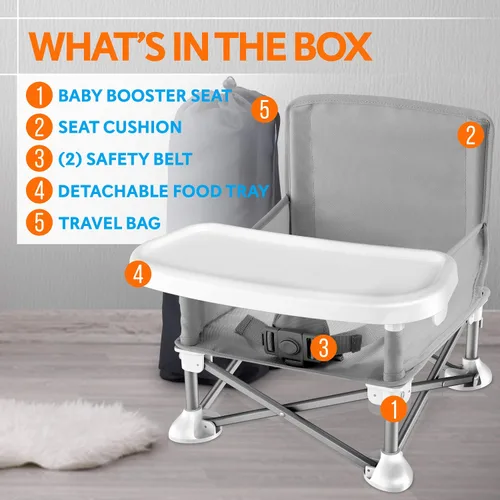 Miniatura 8 de Serene Life - Asiento elevador de asiento para bebé, ahorro de espacio, silla de alimentación plegable portátil para abrir y reventar, cinturón
