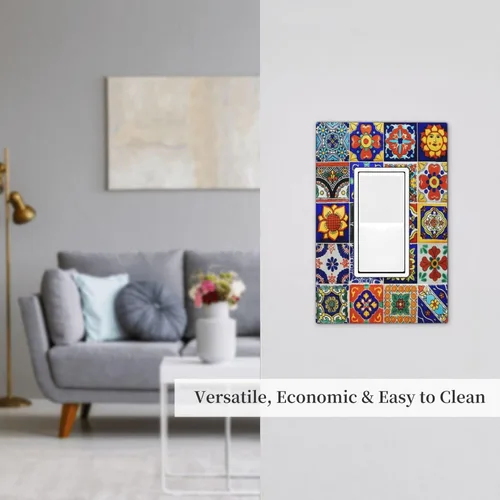 Miniatura 7 de Azulejos tradicionales de Talavera mexicanos españoles marroquíes individuales Rocker/Decora Light Switch Plate Decorativo 1 Gang Outlet Cover Placa