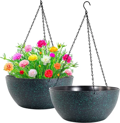 Miniatura 8 de WOUSIWER Paquete de 2 macetas colgantes grandes de 13 pulgadas para plantas de interior y exterior con agujeros de drenaje y cadena, macetas