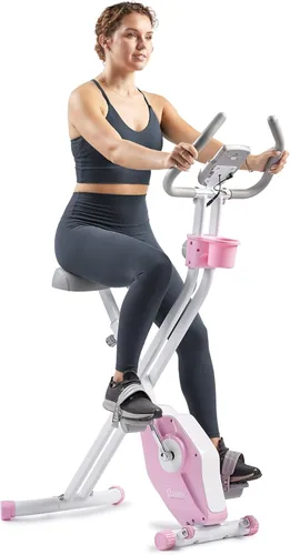 Sunny Health & Fitness Smart Folding X-Bike, Portable Compact Exercise Bike for Indoor Cycling Workout, Home Cardio Training Machine, Free SunnyFit