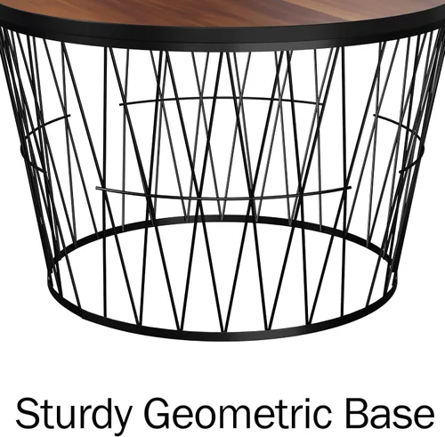 Miniatura 5 de Lavish Home Mesa de centro redonda con base de metal geométrica, muebles pequeños y modernos para sala de estar, mesa de centro de mediados de siglo