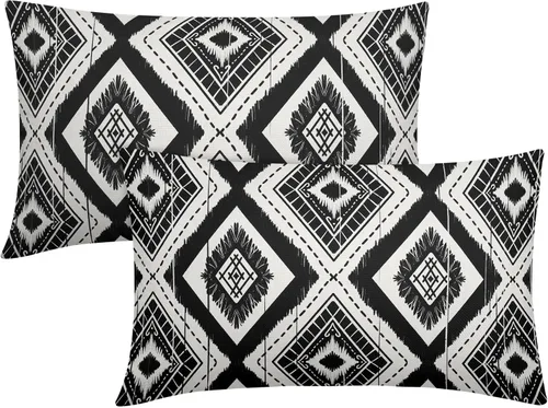 Miniatura 9 de Juego de 2 fundas de almohada geométricas de color naranja quemado de 18 x 18 pulgadas con diamantes Ikat de color marfil óxido, estilo bohemio