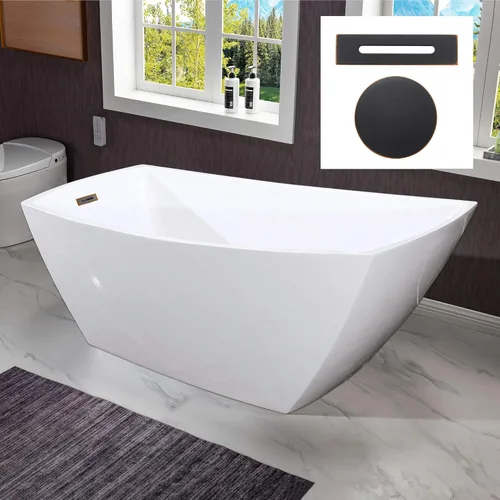 Miniatura 14 de WOODBRIDGE Bañera de remojo acílica blanca independiente de 67 "con desagüe y desbordamiento negro mate blanco/negro mate