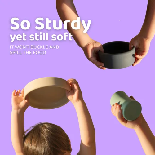 Miniatura 5 de APLAINR Juego de platos de silicona, tazón y taza para bebés y niños pequeños, con peso, juego de alimentación para bebés, suministros de destete
