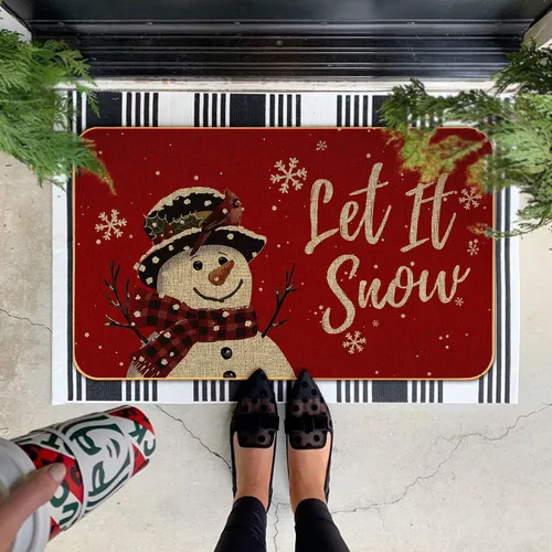Miniatura 5 de Tapete de Navidad con diseño de muñeco de nieve, copos de nieve, invierno, Navidad, tapete decorativo antideslizante de bajo perfil para interiores