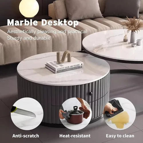 Miniatura 6 de Mesa de centro redonda anidable, mesas de centro redondas con almacenamiento para sala de estar, mesa de centro para sala minimalista, mesa