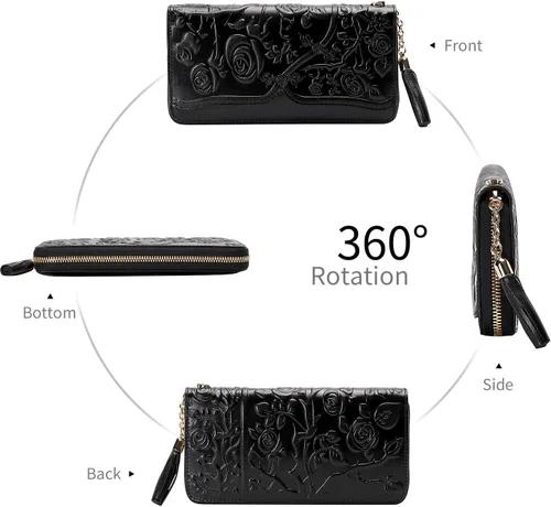 Miniatura 4 de PIJUSHI Carteras de cuero genuino para mujer, diseño floral, cartera de mano con borla