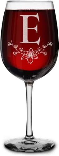 Miniatura 10 de shop4ever Copa de vino con monograma con monograma floral con inicial grabada, copa de vino de 16 onzas, elegante copa de vino de letra B
