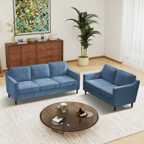 Miniatura 54 de Conjuntos de muebles para sala de estar Kingfun, sofá de 3 plazas y sofá biplaza, juego de sofá de estilo moderno de mediados de siglo, sofá de Piel