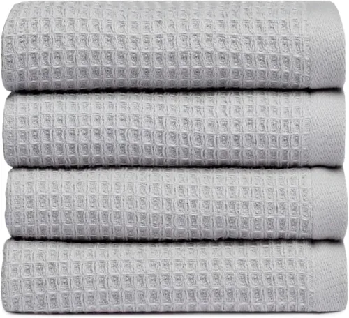 Miniatura 12 de Cozy Earth Toallas de baño de punto gofre, 60% algodón, 40% viscosa de bambú, 40 x 65 pulgadas, rizo suave y absorbente, reversible, patrón de punto