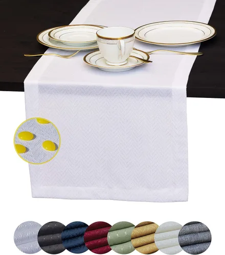Miniatura 10 de Camino de mesa blanco de 48 pulgadas, bufanda de aparador impermeable, camino de mesa de café para exteriores, elegantes caminos de mesa de comedor