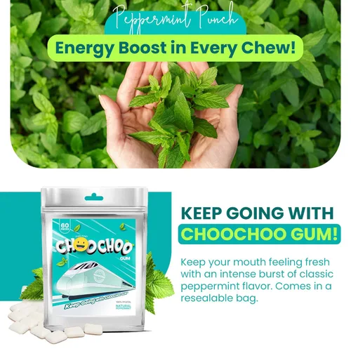 Miniatura 5 de Goma de mascar de vitamina 100% xilitol, sin azúcar, menta natural para un aliento fresco, refuerzo de energía, baja dosis de cafeína para personas