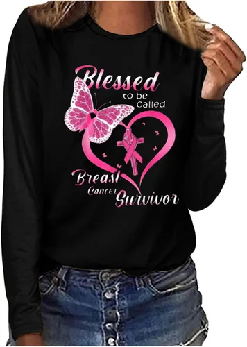 Miniatura 2 de Blessed to Be Called Women Breast Cancer Awareness Shirts Ribbon Butterfly Graphic Tee Tops Cancer Fight Blouse