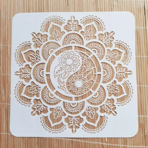 Miniatura 2 de Plantilla DIY para manualidades 30x30 cm Floral Mandala Yinyang Plantilla reutilizable para muebles, manualidades en madera, álbum de recortes