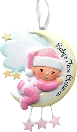 Miniatura 2 de 2025 Adorno de Primera Navidad del Bebé - Niña en la Luna - Recuerdo Personalizado de Vacaciones – Adorno Personalizado de Mi Primera Navidad