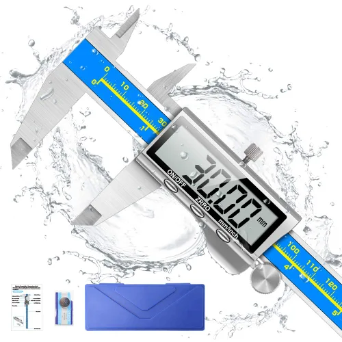 Miniatura 9 de Herramienta de medición de calibre, Qfun calibre digital de vernier de acero inoxidable de 6 pulgadas/150 mm, micrómetro digital impermeable, fácil