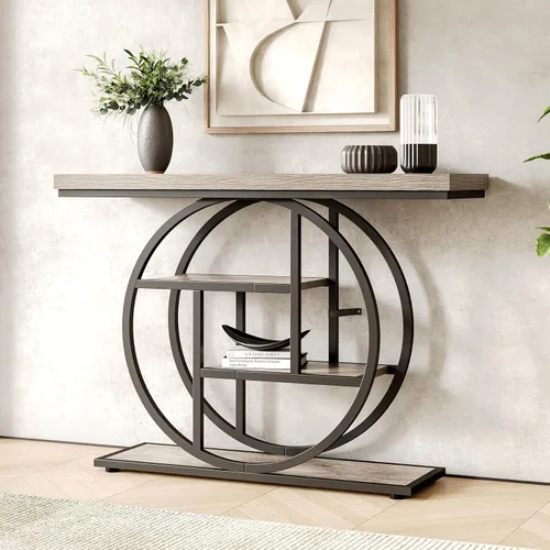Miniatura 9 de LITTLE TREE Mesa consola, mesa de entrada de 4 niveles, mesa de sofá industrial de 41.3 pulgadas para sala de estar, mesa de pasillo de vestíbulo