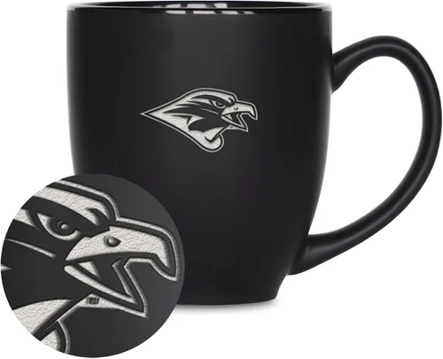Miniatura 240 de Rico Industries - Taza de cerámica mate negra con grabado láser estándar de 15oz para NCAA (escuelas T & U) - Para bebidas calientes o frías