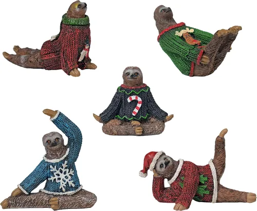 Miniatura 8 de Juego de 5 figuras de yoga con perezosos, figuras de acción de estatua de perezoso de 3 pulgadas, posturas de decoración de yoga
