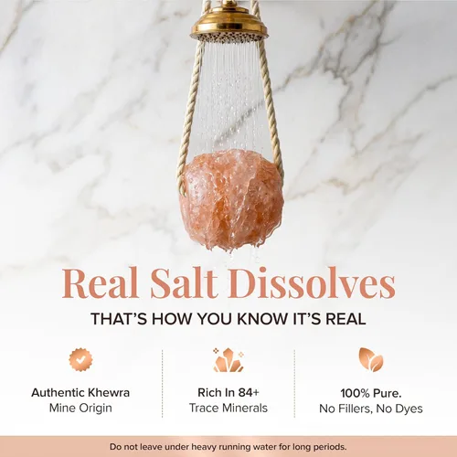 Miniatura 5 de UMAID Roca de sal rosa del Himalaya para ducha y baño - Salt Buddy™ Piedra mineral colgante de 2 libras para relajación inspirada en el spa, cuidado