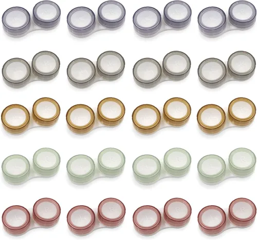Paquete de 20 fundas transparentes para lentes de contacto, 5 colores a prueba de fugas, soporte compacto de contacto ocular con marca L/R, estilo A