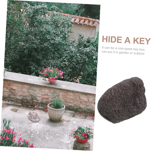 Miniatura 8 de Caja para llaves de piedra al aire libre, resistente a la intemperie, llavero de roca falsa, material duradero, jardín y almacenamiento discreto