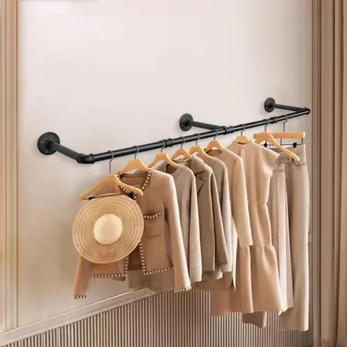 Miniatura 9 de Barra Industrial de Tubo de Hierro para Colgar Ropa DIY Perchero de Pared para Ropa Resistente para Dormitorio, Cuarto de Lavandería, Almacenamiento