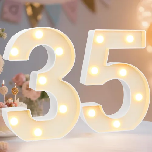Miniatura 33 de Pooqla Letras y Números Decorativos con Luces LED, Letras y Números de Neón de Plástico Blanco para Decoración de Fiestas, Bodas, Funciona