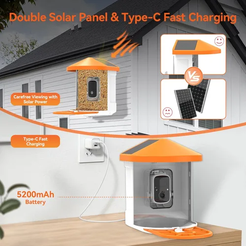 Miniatura 7 de FVVL - Comedero para pájaros con cámara alimentado por energía solar, cámara inteligente de alimentación inteligente para aves con visión