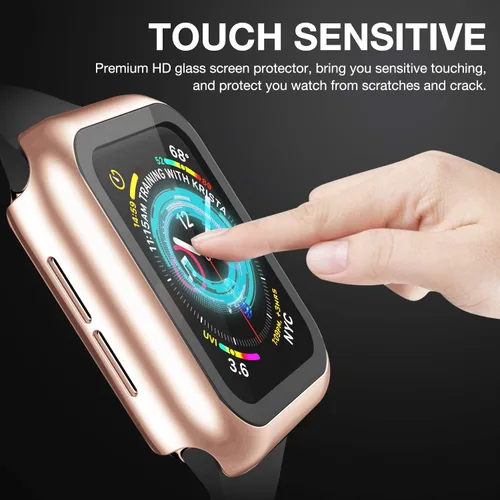 Miniatura 6 de Funda compatible con Apple Watch de 1 1⁄2 pulgadas (38 mm), Series 3/2/1, con protector de pantalla de vidrio templado incorporado, carcasa Oro rosa