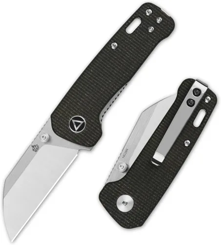 Miniatura 8 de QSP Penguin - Cuchillo de bolsillo mini plegable, hoja de 2.25" Sandvik 14C28N de dos tonos satinado EDC, mango G10 con superposición CF azul
