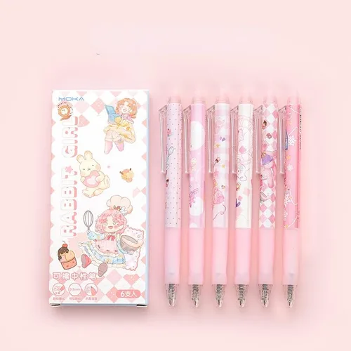 Miniatura 12 de 6 bolígrafos kawaii borrables con borradores, bonitos bolígrafos de gel con estampado de dibujos animados kawaii de 0.020 in, bolígrafos de tinta