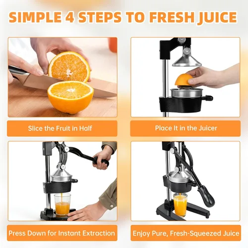 Miniatura 7 de Exprimidor manual de cítricos de hierro fundido Prensa manual resistente, para naranja, limón y granada, grado comercial, encimera, fácil de usar