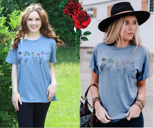 Miniatura 3 de Camisas de flores silvestres para mujer, camisetas casuales con estampado de flores de verano, lindas camisetas para amantes de las plantas de jardín