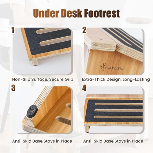 Miniatura 6 de StrongTek - Reposapiés para colocar bajo el escritorio - Taburete inclinado antideslizante ergonómico para aliviar la presión y propiciar una