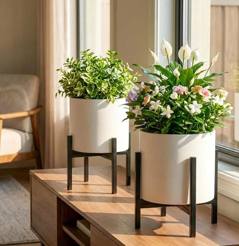 Miniatura 5 de FaithLand Soporte para plantas de mediados de siglo para interiores y exteriores (sin maceta de 8 pulgadas), soporte de metal para macetas, soporte