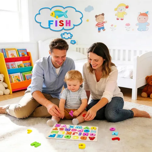 Miniatura 4 de Attmu Rompecabezas del alfabeto de madera para niños pequeños, rompecabezas de forma ABC, rompecabezas del alfabeto, juguetes educativos