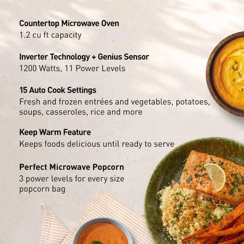 Miniatura 8 de Panasonic Horno de microondas con tecnología Inverter, 1200W, 1.2 pies cúbicos. Pequeño horno microondas con sensor Genius de un toque, botón