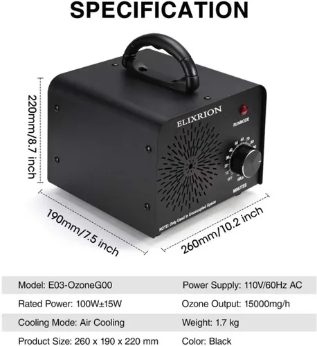 Miniatura 2 de Generador de ozono - Purificador de aire de alta capacidad de 50,000 mg/h para control de olores, hogar, cocina, automóvil, oficina, sótano