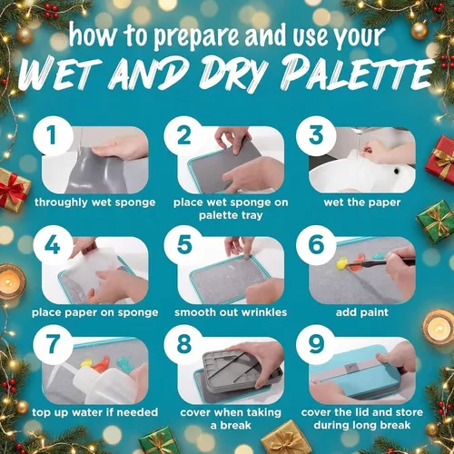 Miniatura 2 de WetNDri Paleta húmeda para pintura en miniatura. Paleta húmeda para pinturas acrílicas, kit de iniciación de 100 hojas y 2 esponjas