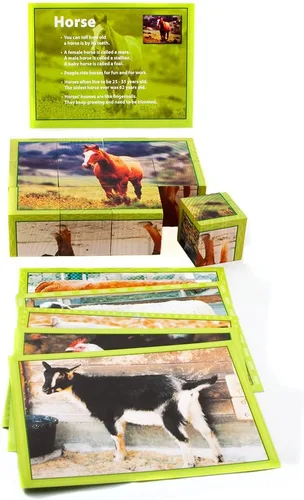 Miniatura 7 de Stages Aprendizaje de madera de granja animal cubo rompecabezas para preescolar lenguaje constructor (SLM408)